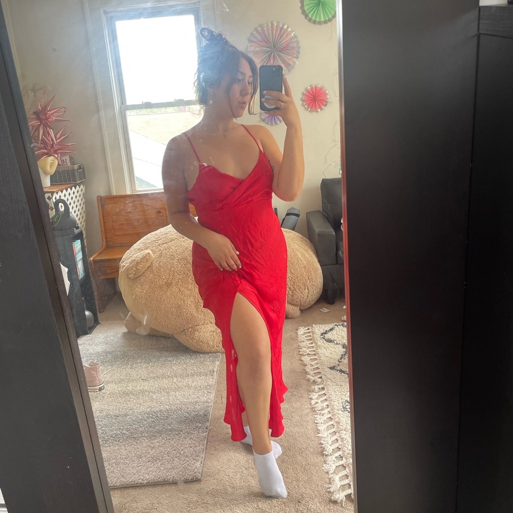 Red silk dress